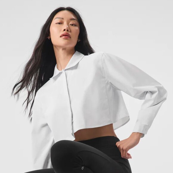 NWT Alo Cropped Take Me Out Button Up — White — Size Small - Picture 1 of 5